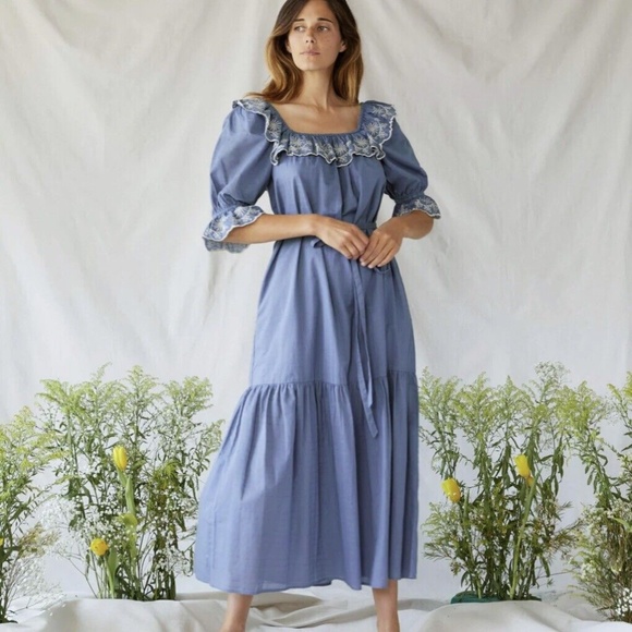 NEW Christy Dawn The Maggie Dress Size Small Blue Embroidered Cottagecore